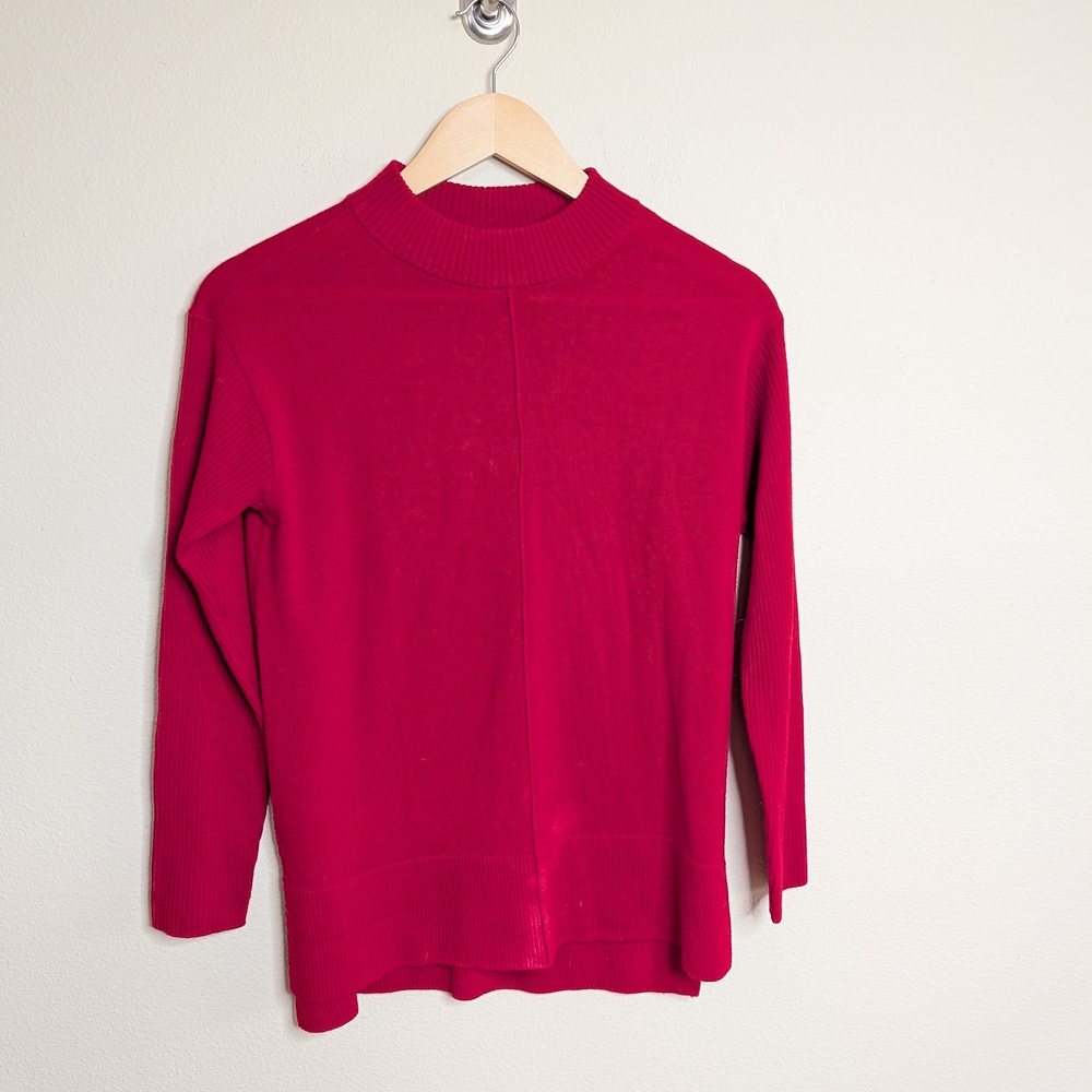 Talbots Petite 100% Merino Wool Sweater Red Mock Neck Long Sleeve Size P